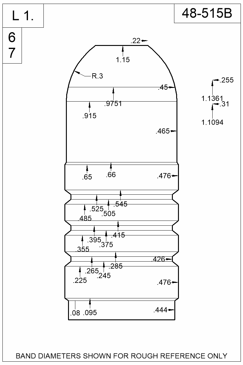 Dimensioned view of bullet 48-515B