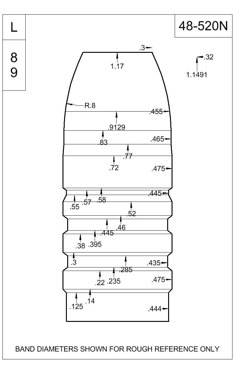 Dimensioned view of bullet 48-520N