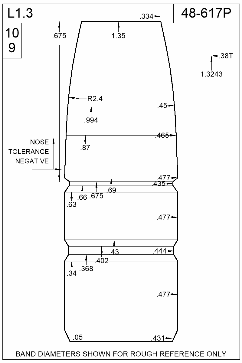 Dimensioned view of bullet 48-617P