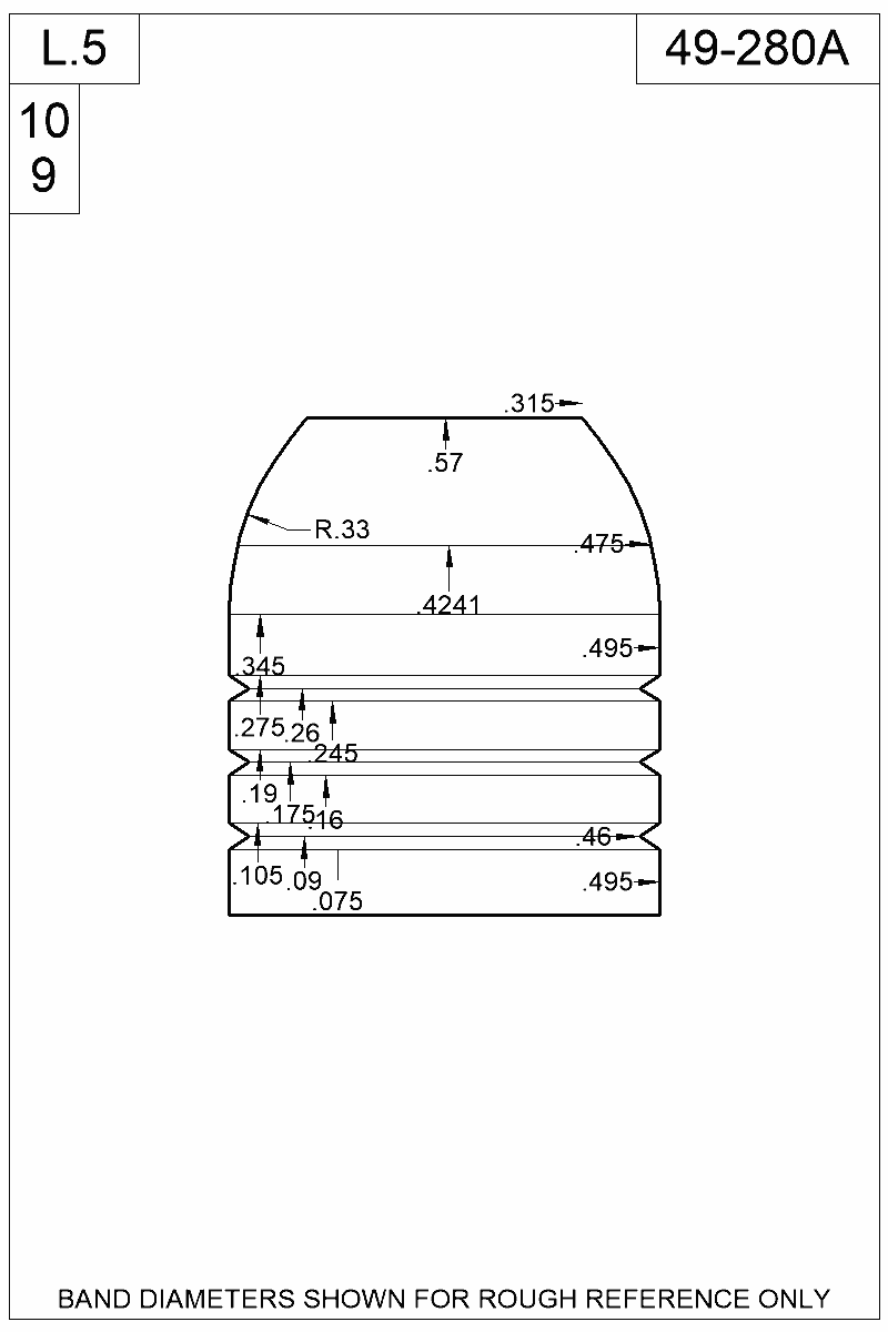 Dimensioned view of bullet 49-280A