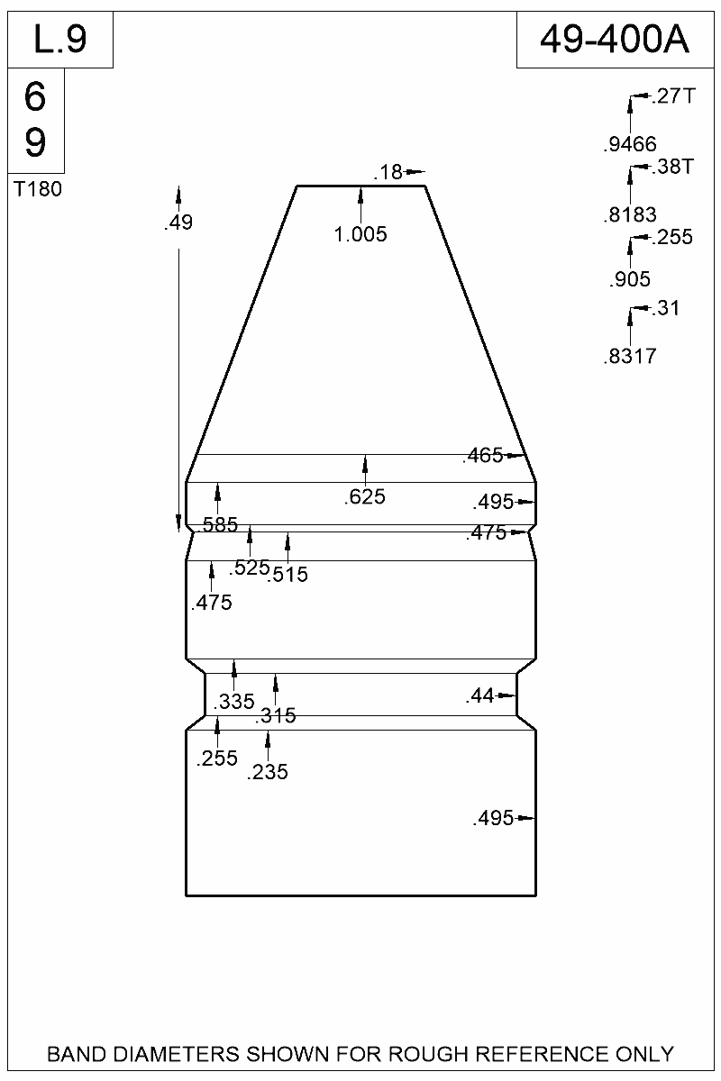 Dimensioned view of bullet 49-400A
