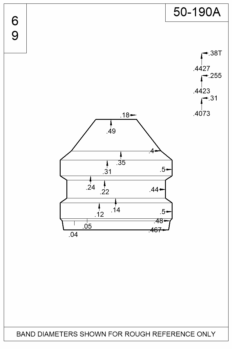 Dimensioned view of bullet 50-190A