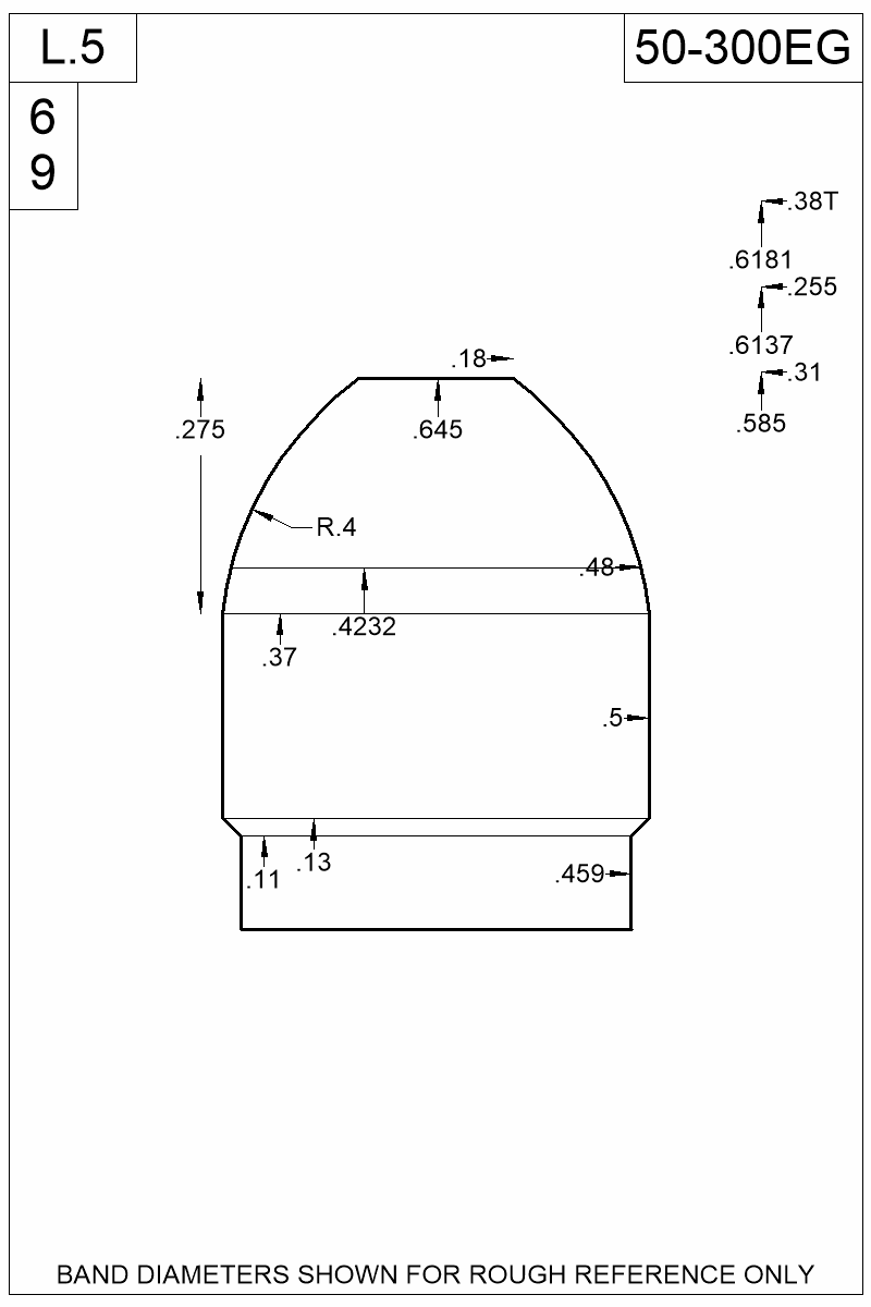 Dimensioned view of bullet 50-300EG