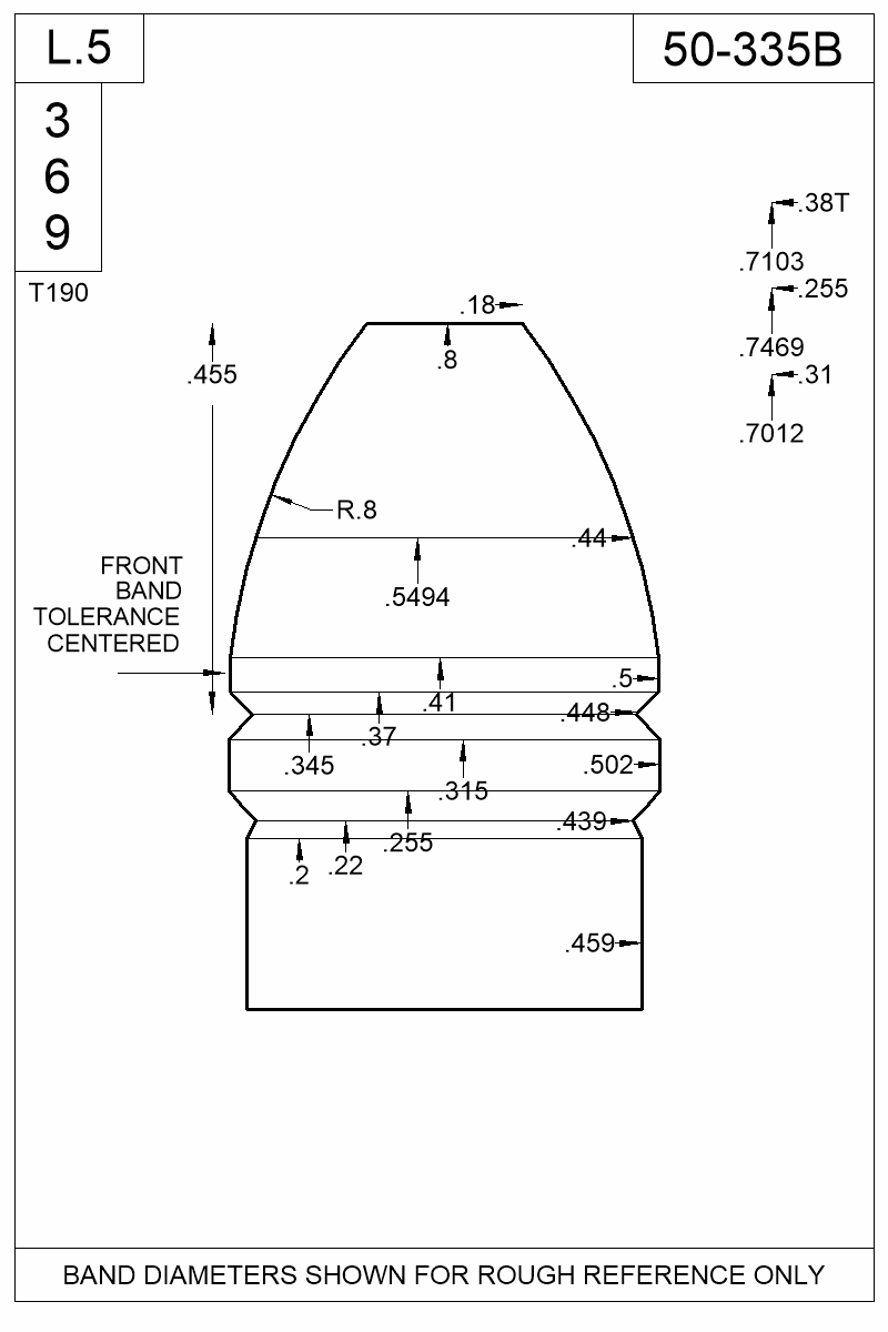 Dimensioned view of bullet 50-335B
