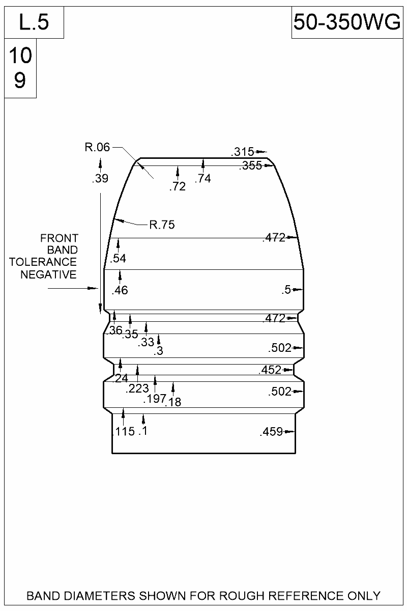 Dimensioned view of bullet 50-350WG