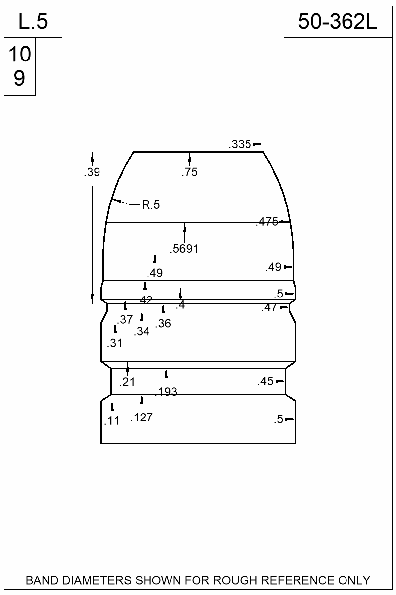 Dimensioned view of bullet 50-362L