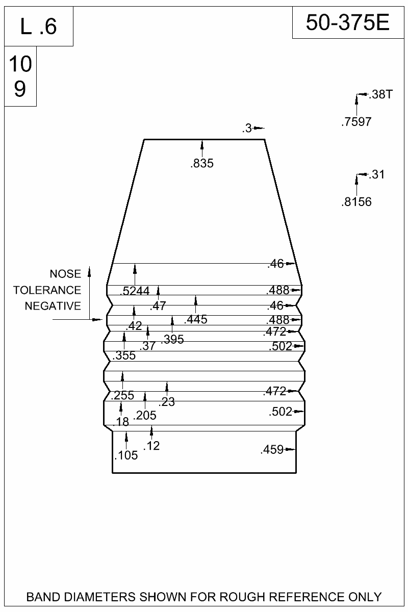 Dimensioned view of bullet 50-375E
