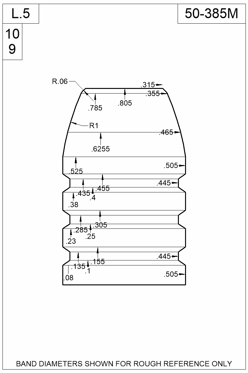 Dimensioned view of bullet 50-385M