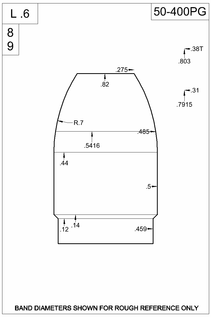 Dimensioned view of bullet 50-400PG