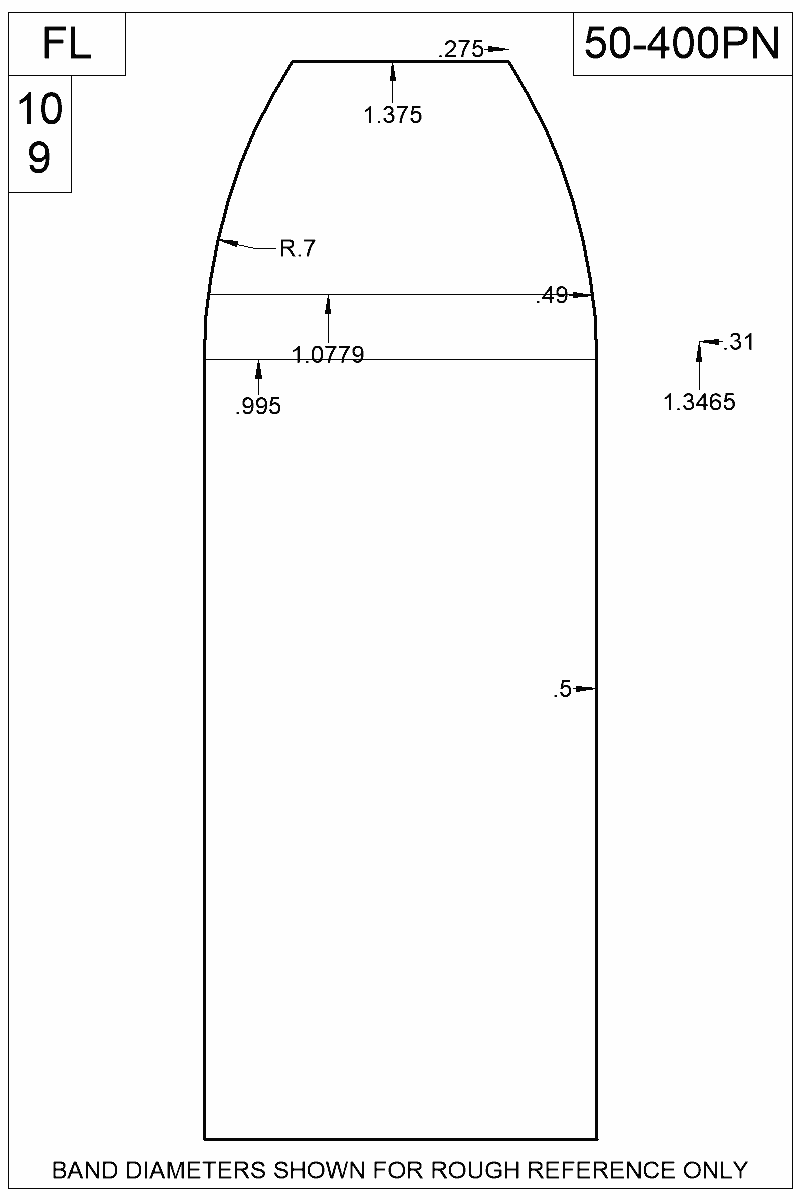 Dimensioned view of bullet 50-400PN