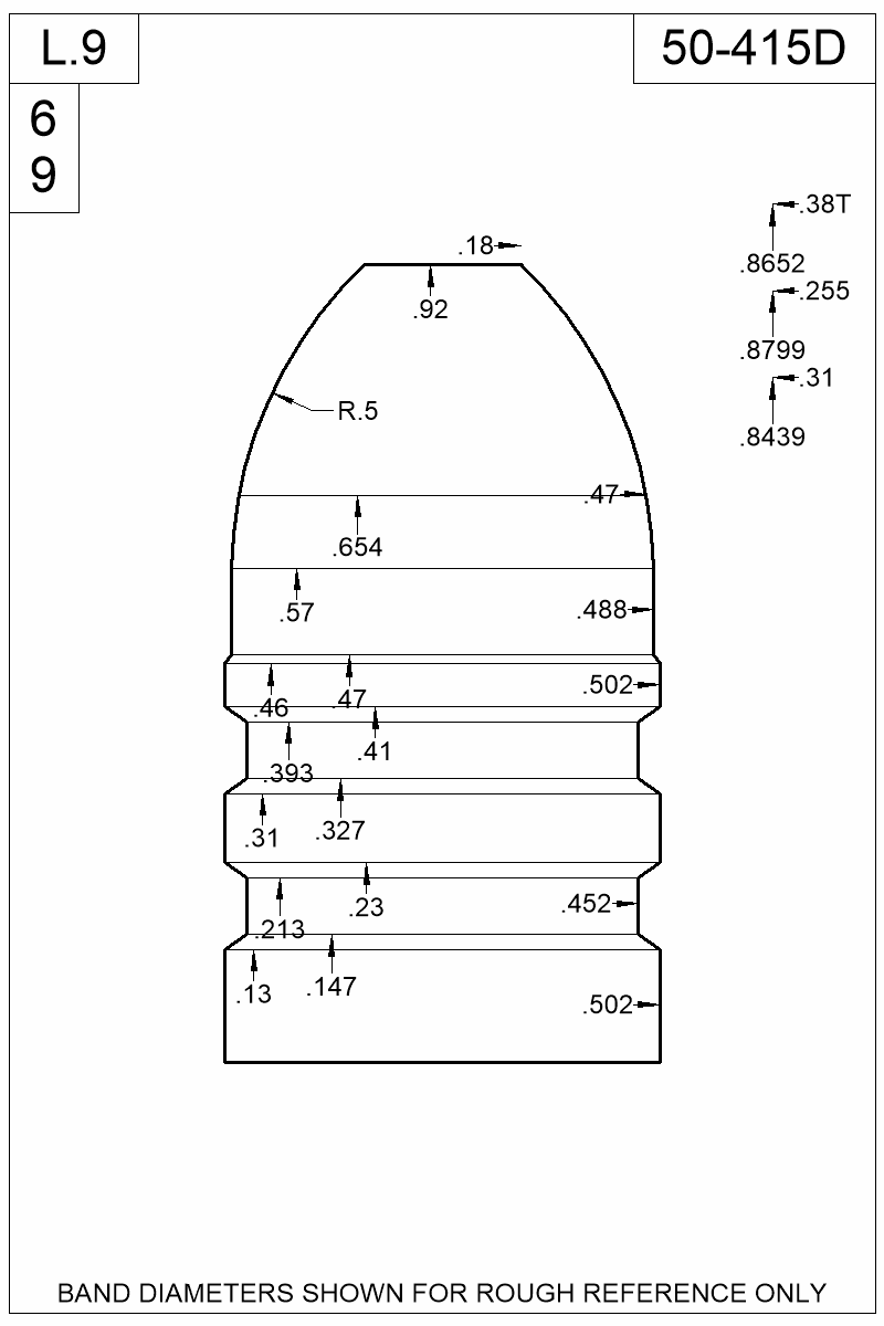Dimensioned view of bullet 50-415D