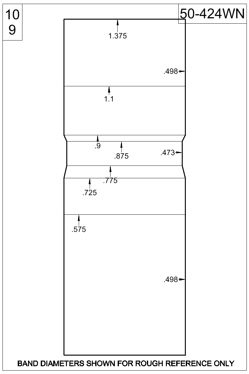 Dimensioned view of bullet 50-424WN
