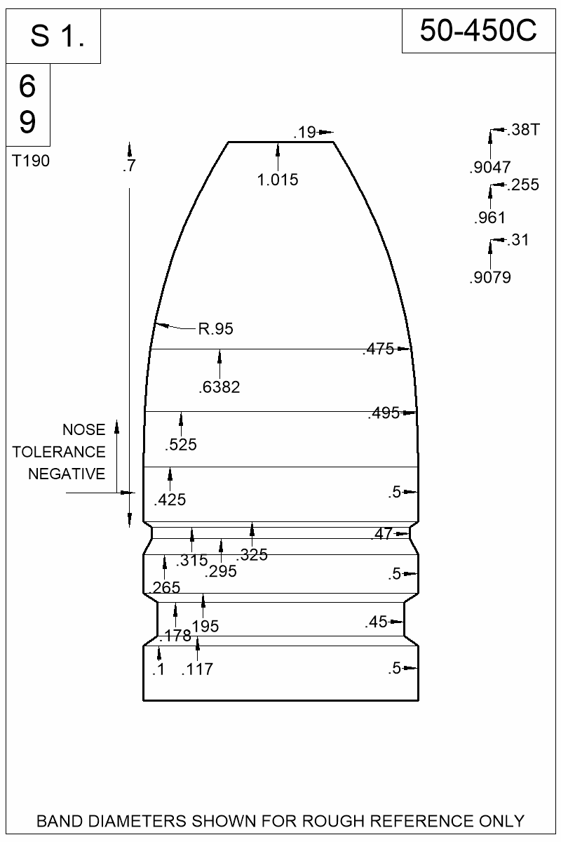 Dimensioned view of bullet 50-450C