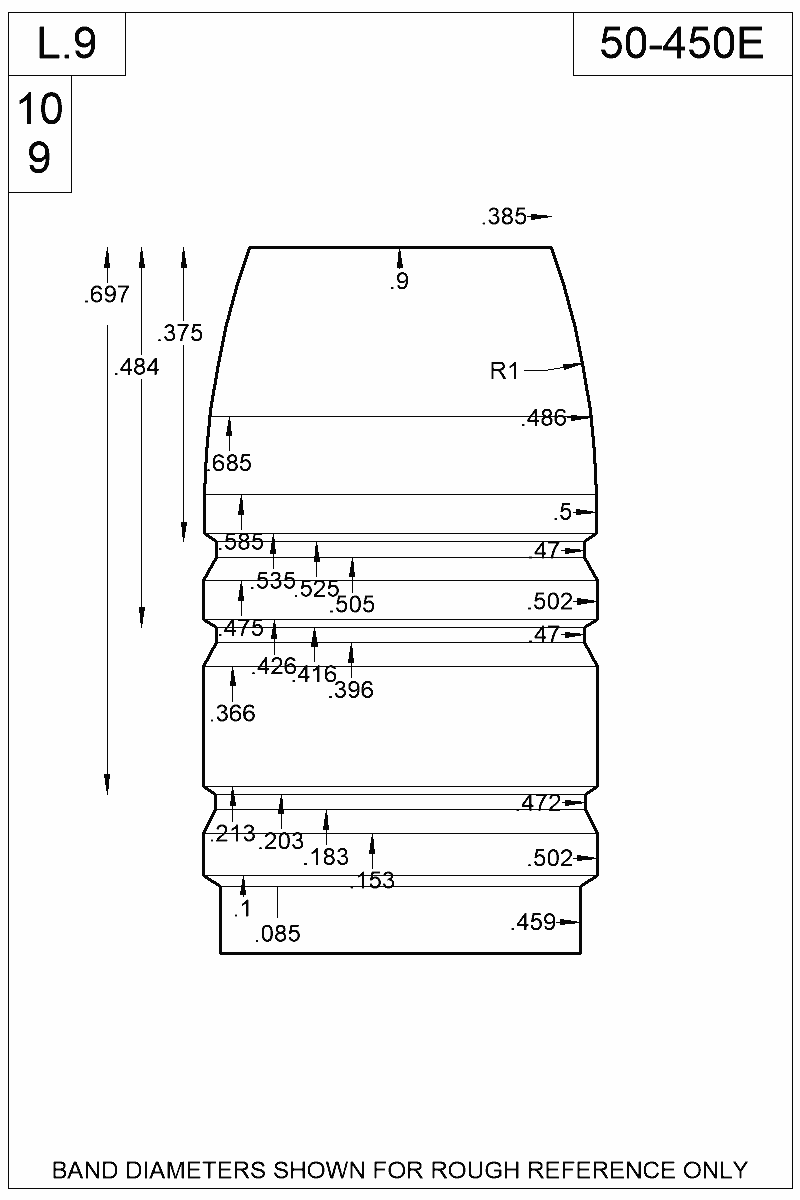 Dimensioned view of bullet 50-450E
