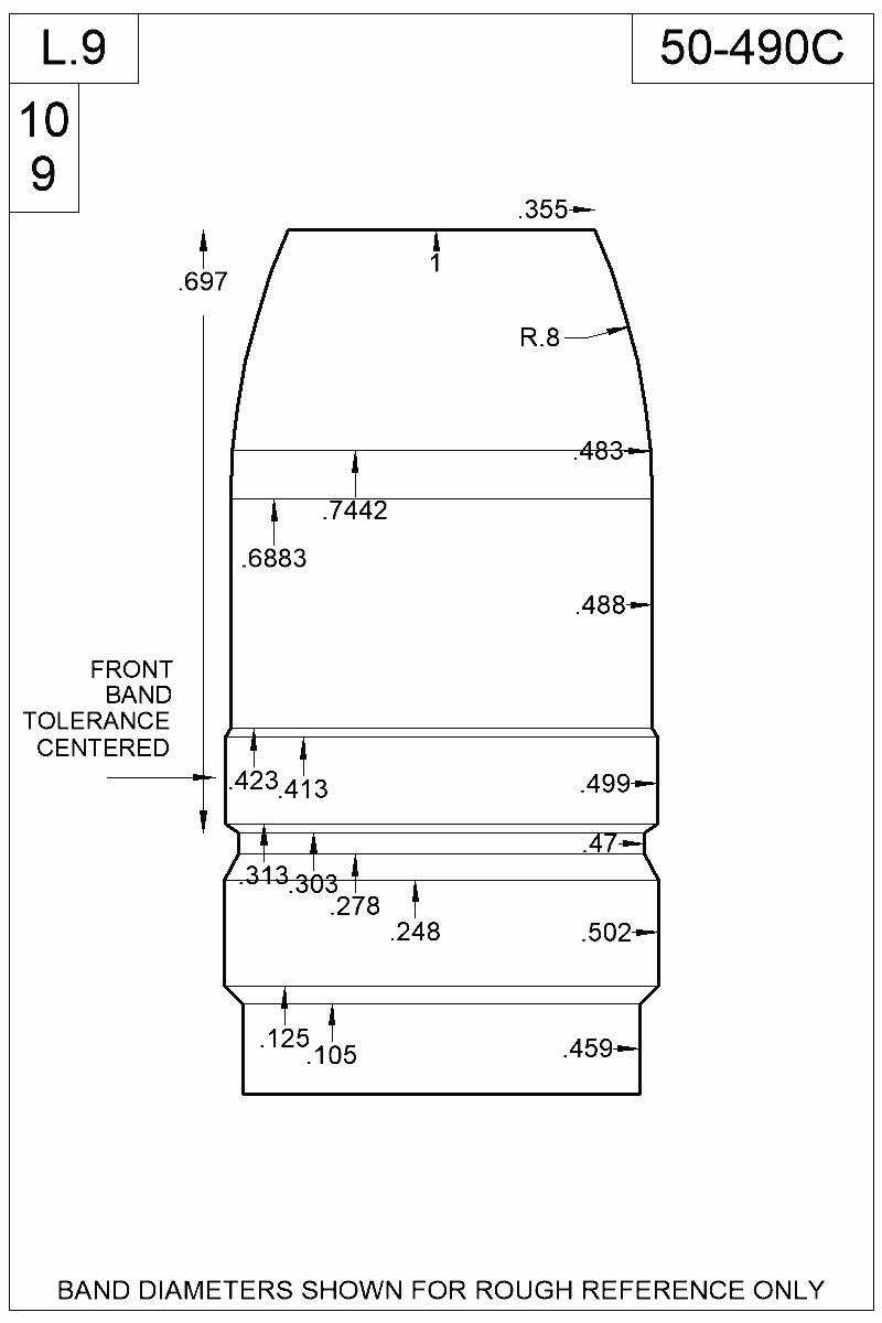Dimensioned view of bullet 50-490A