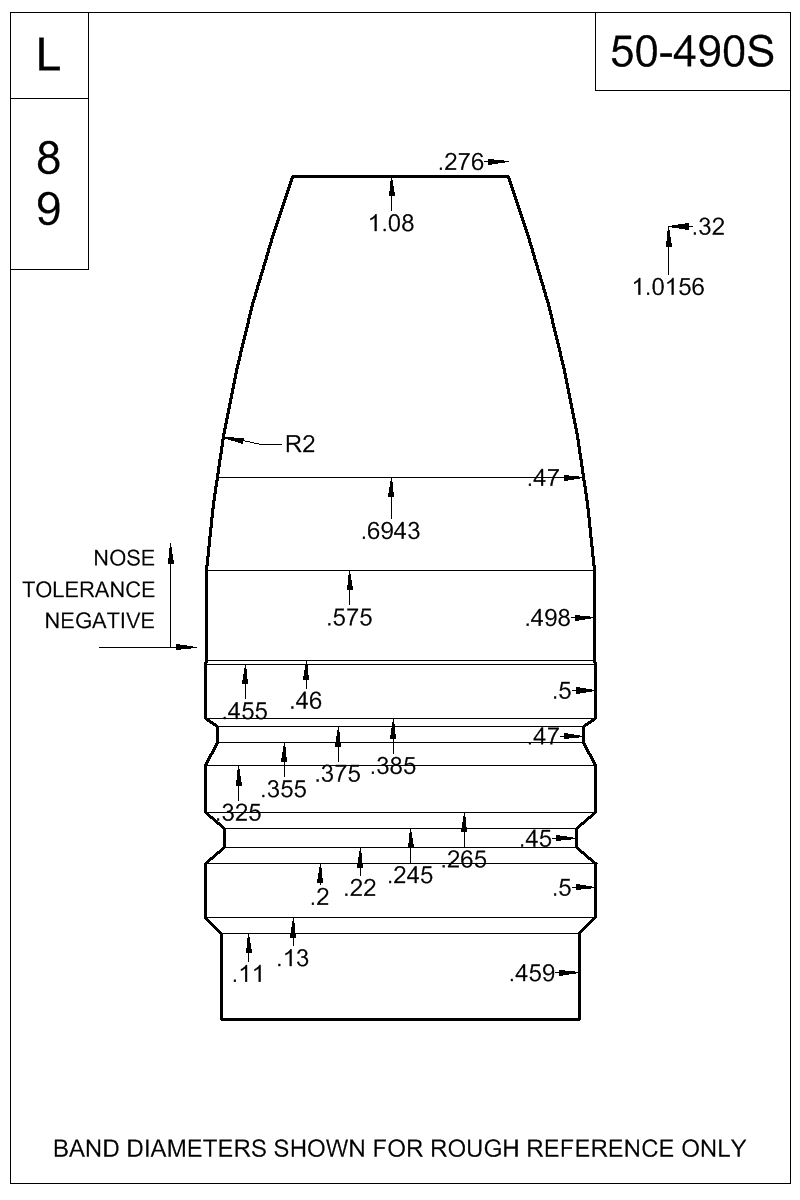 Dimensioned view of bullet 50-490S