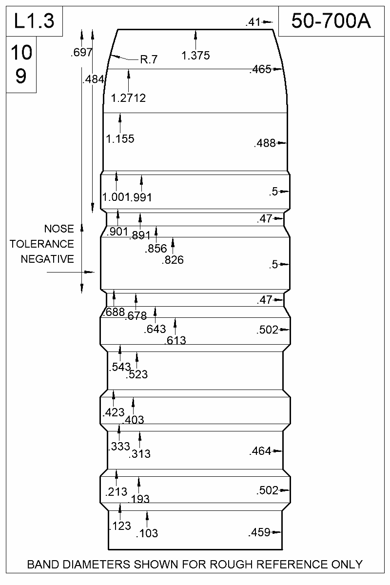 Dimensioned view of bullet 50-700A
