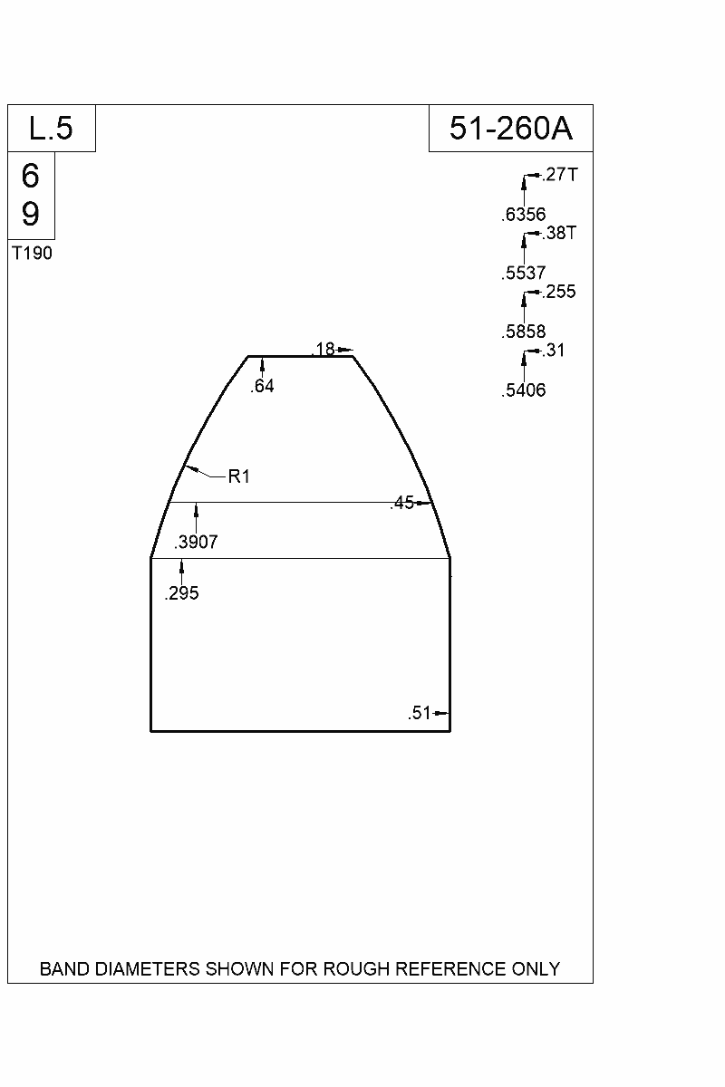 Dimensioned view of bullet 51-260A