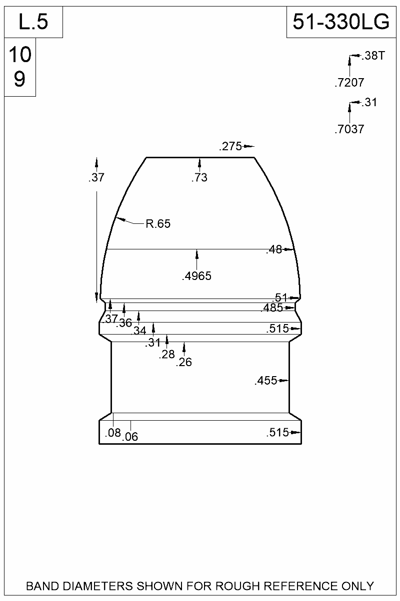 Dimensioned view of bullet 51-330LG