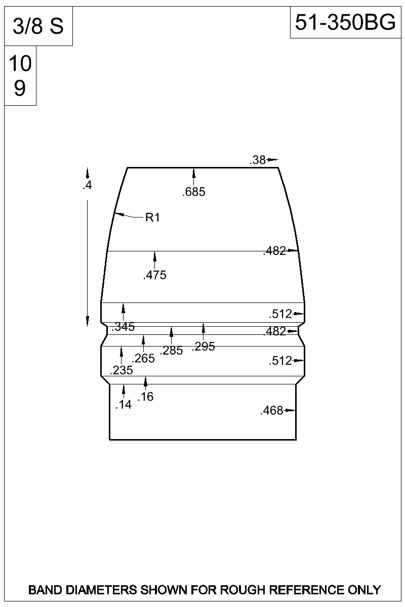 Dimensioned view of bullet 51-350BG