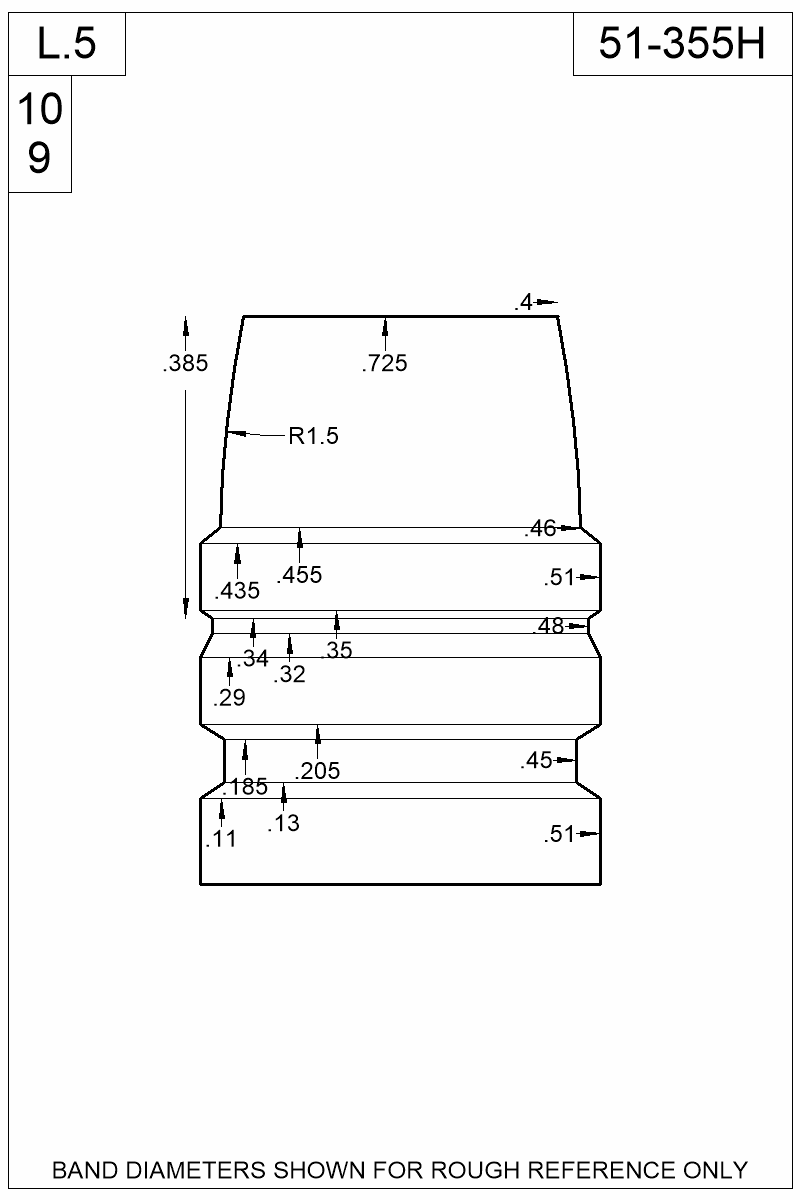 Dimensioned view of bullet 51-355H