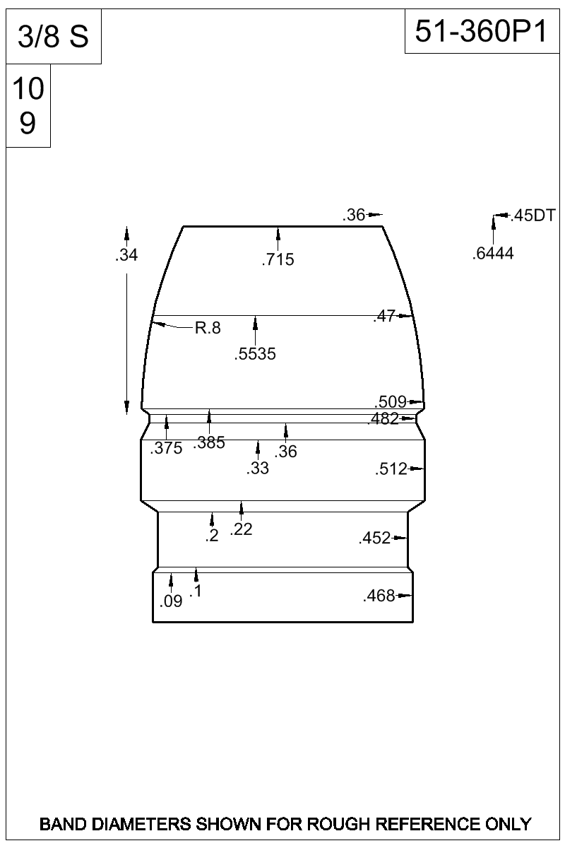Dimensioned view of bullet 51-360P1