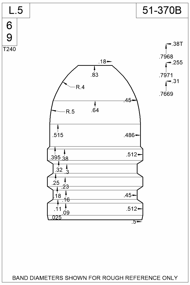 Dimensioned view of bullet 51-370B