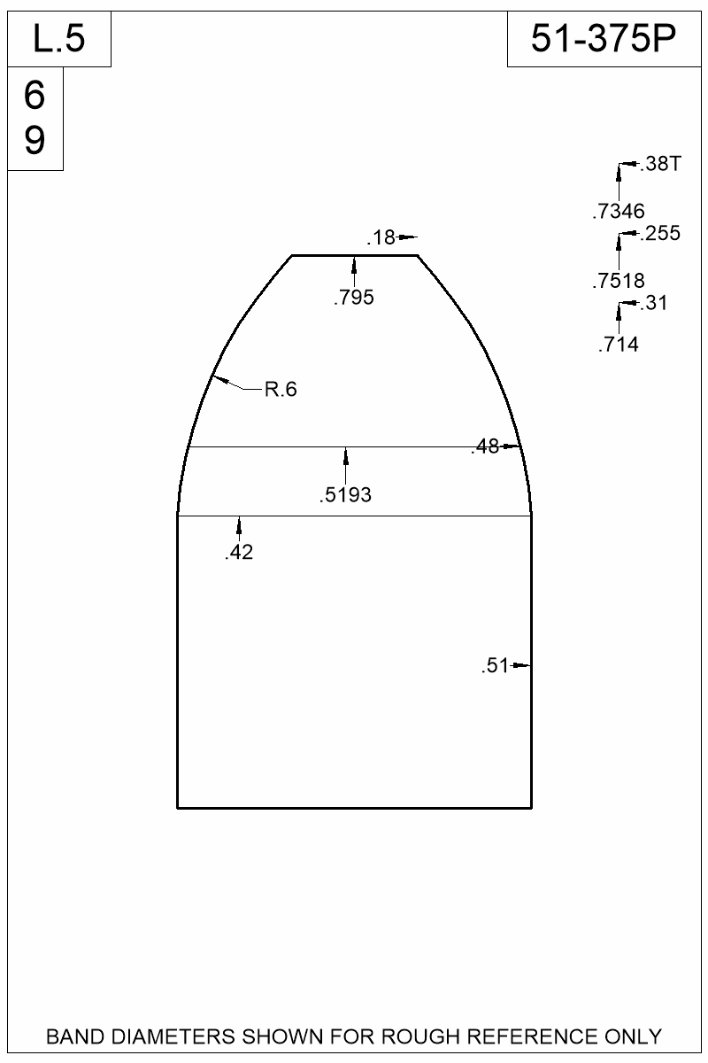 Dimensioned view of bullet 51-375P