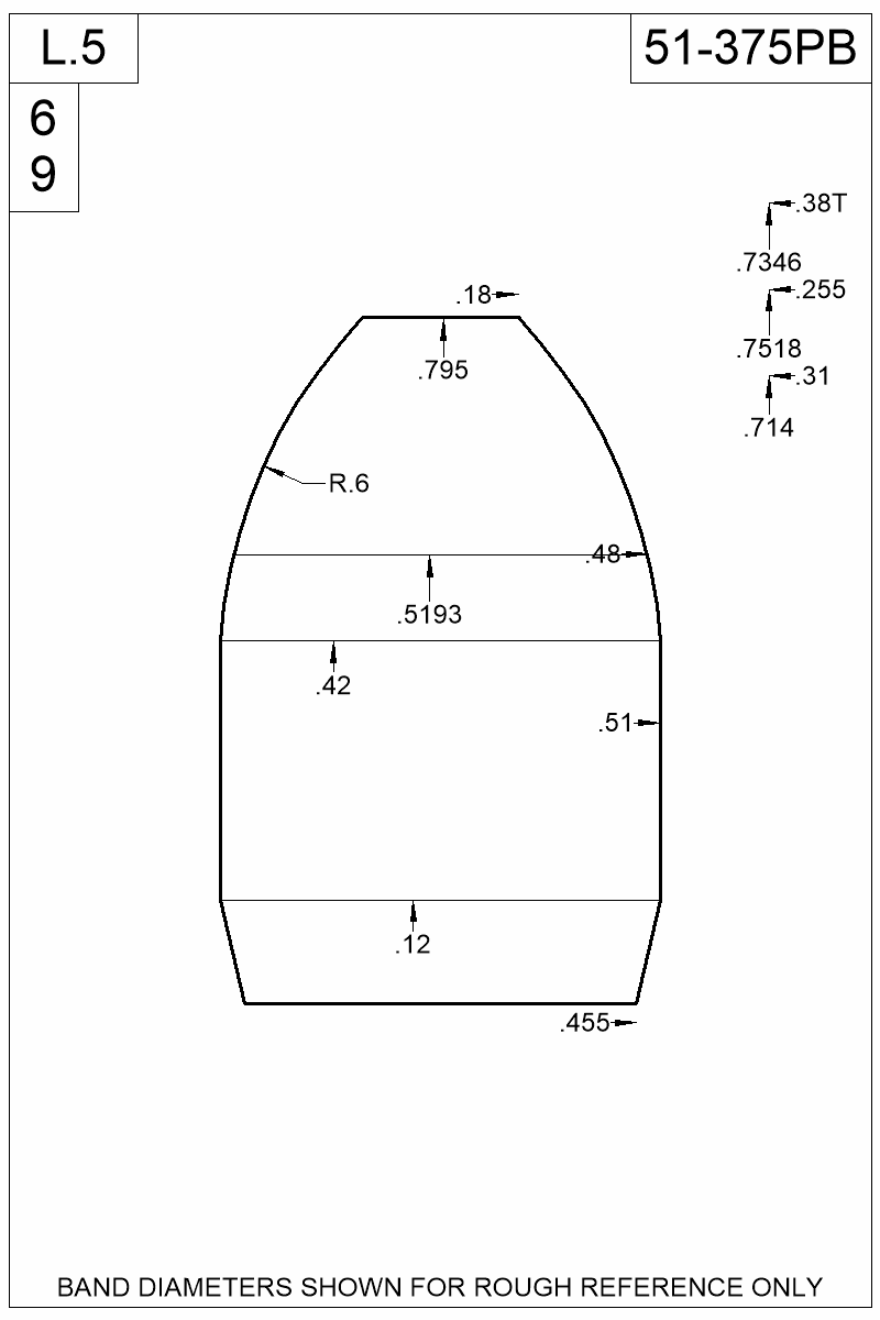 Dimensioned view of bullet 51-375PB