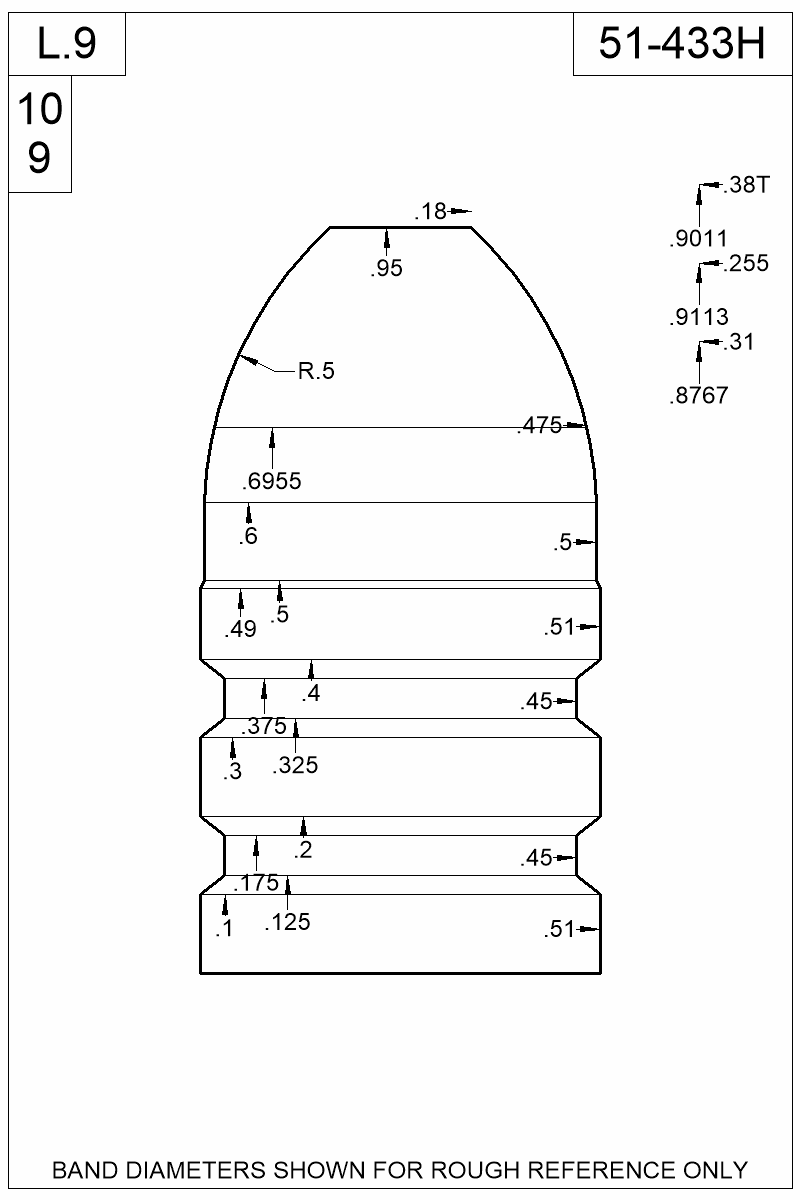 Dimensioned view of bullet 51-433H