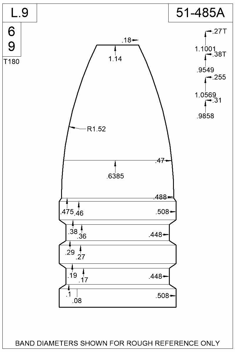 Dimensioned view of bullet 51-485A
