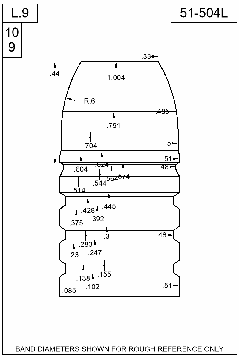 Dimensioned view of bullet 51-504L