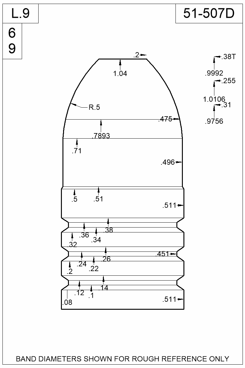 Dimensioned view of bullet 51-507D