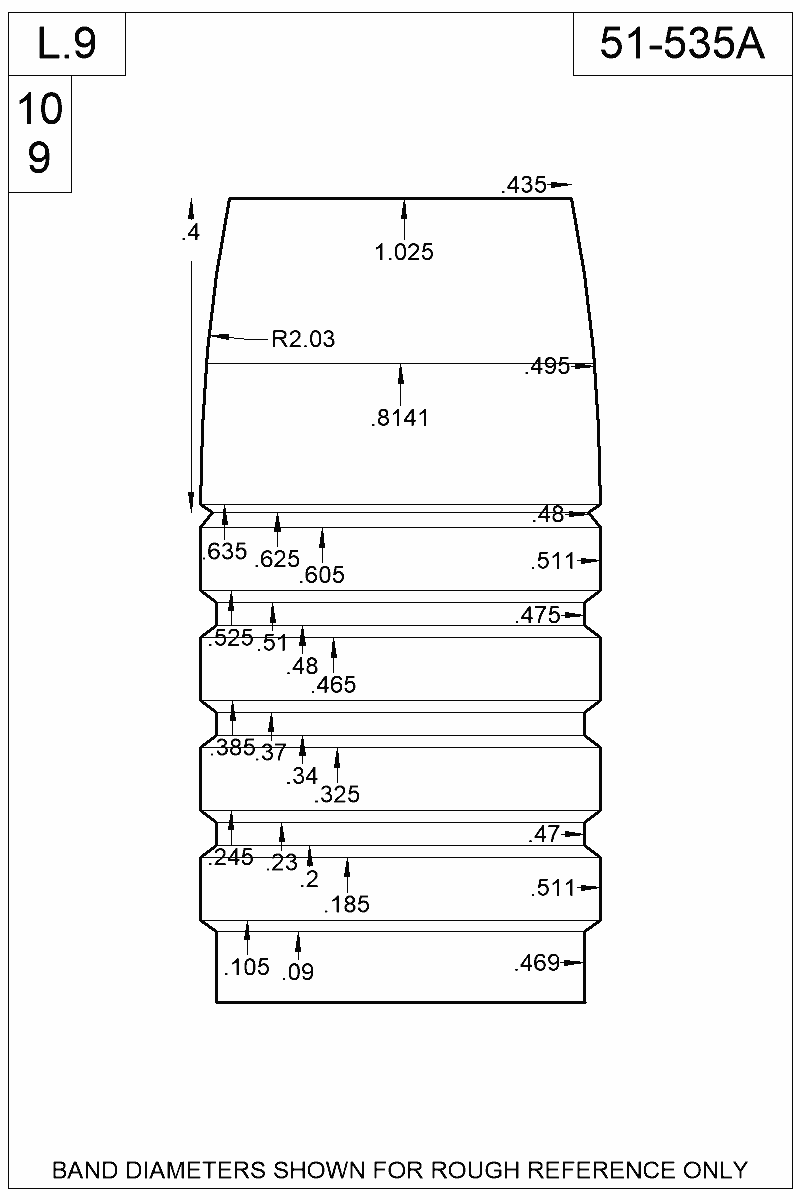 Dimensioned view of bullet 51-535A