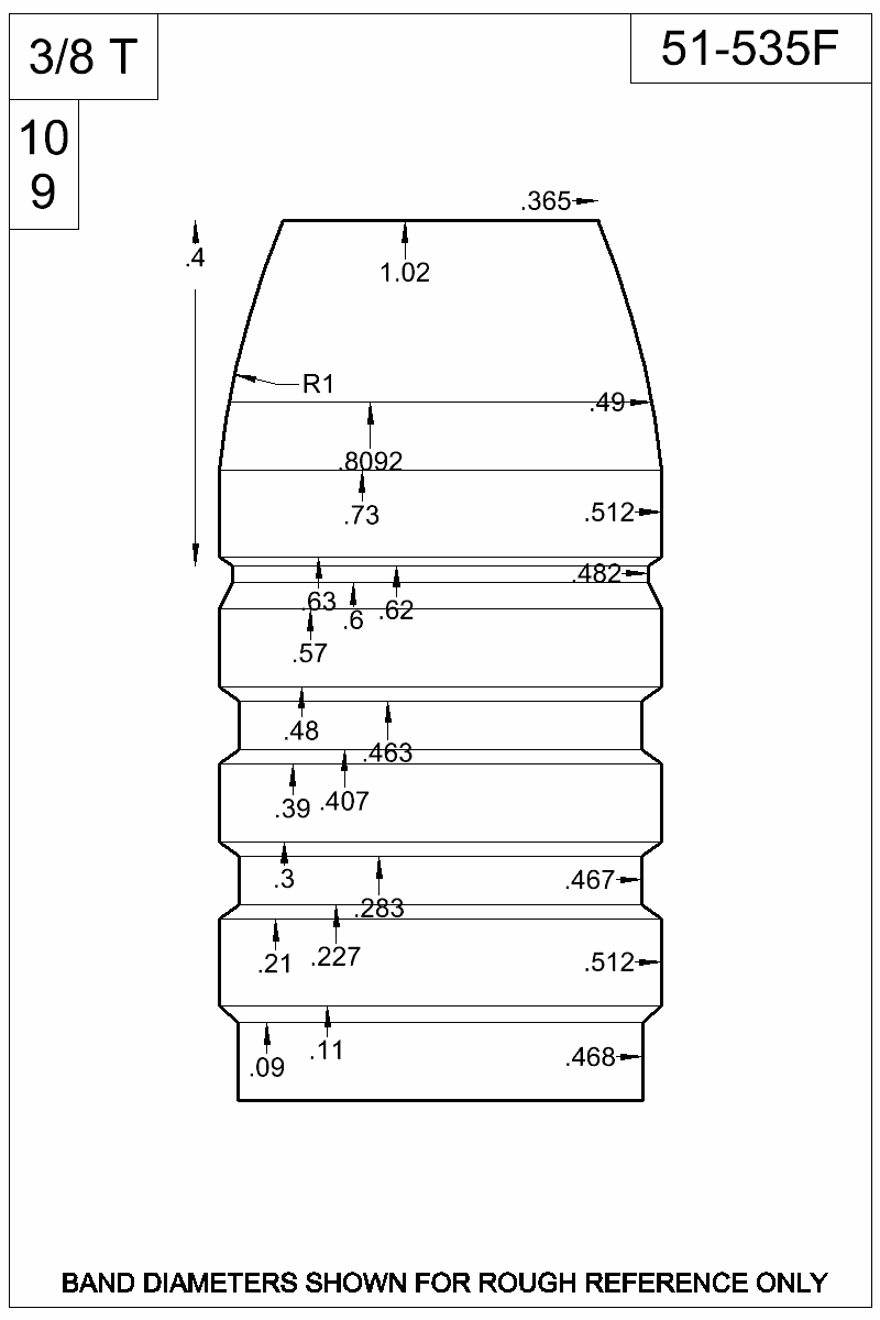 Dimensioned view of bullet 51-535F
