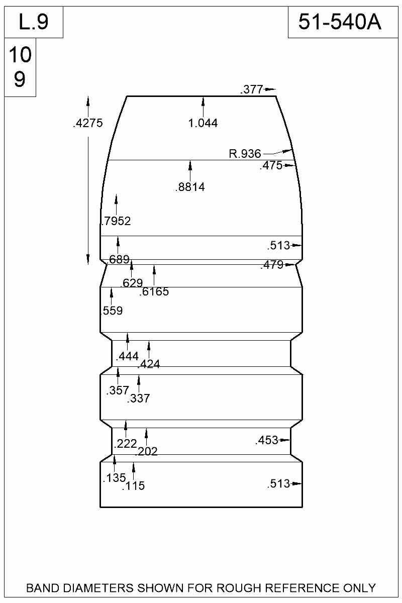 Dimensioned view of bullet 51-540A