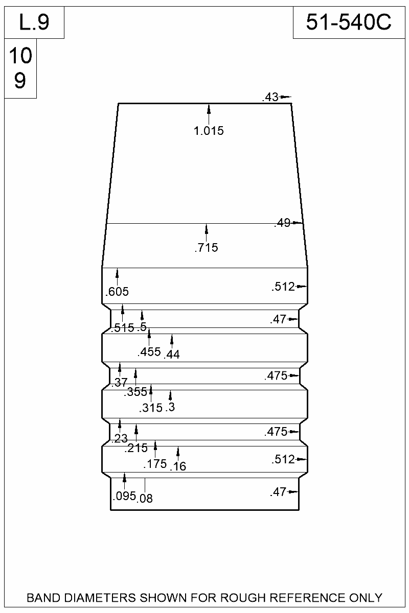 Dimensioned view of bullet 51-540C