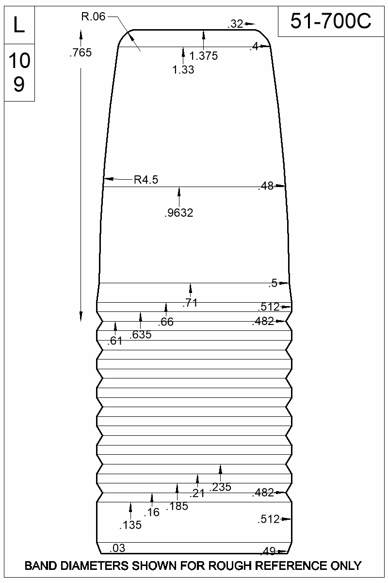 Dimensioned view of bullet 51-700C
