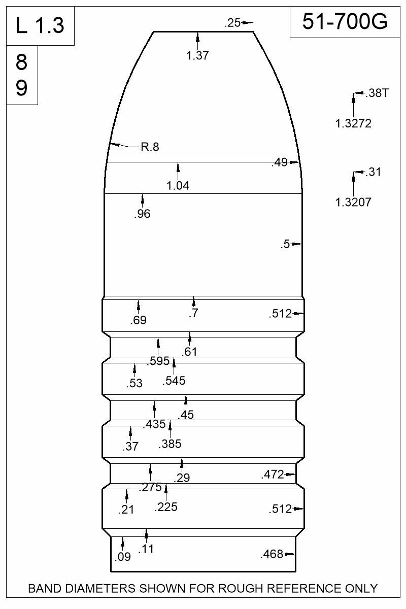 Dimensioned view of bullet 51-700G