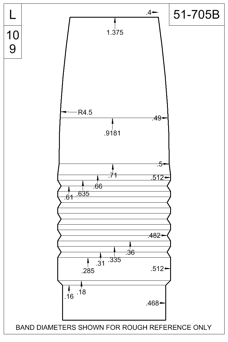 Dimensioned view of bullet 51-705B