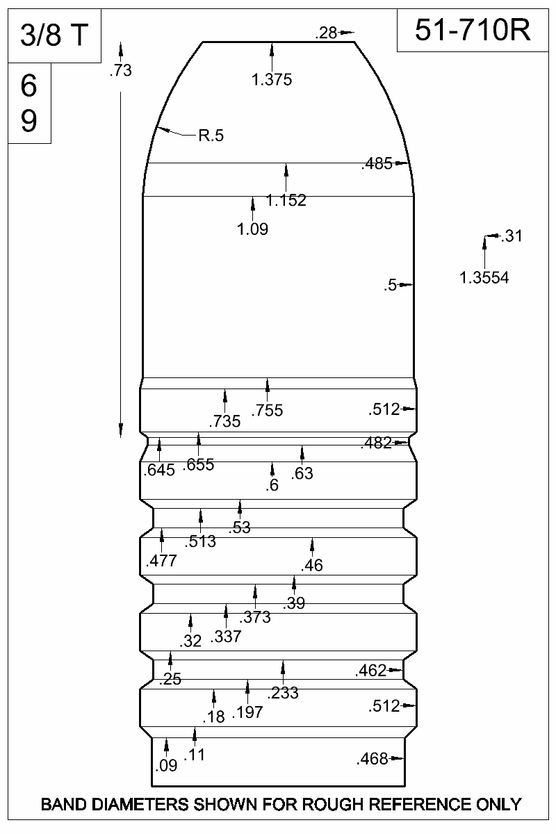 Dimensioned view of bullet 51-710R
