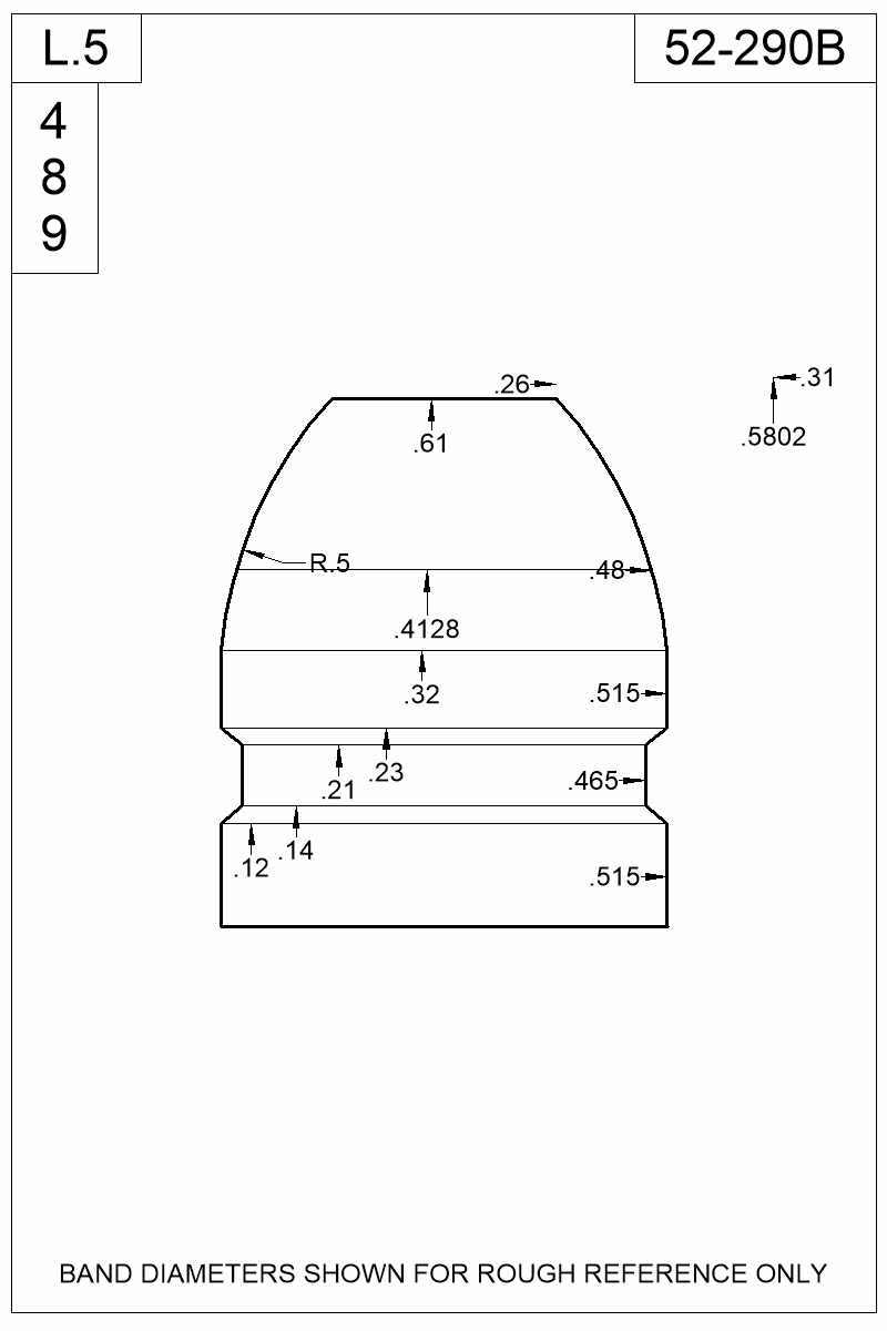 Dimensioned view of bullet 52-290B