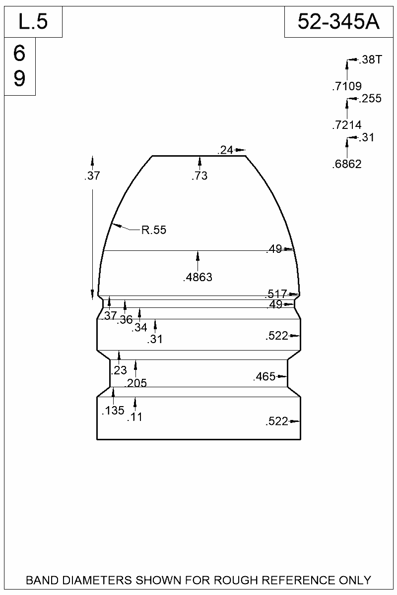 Dimensioned view of bullet 52-345A