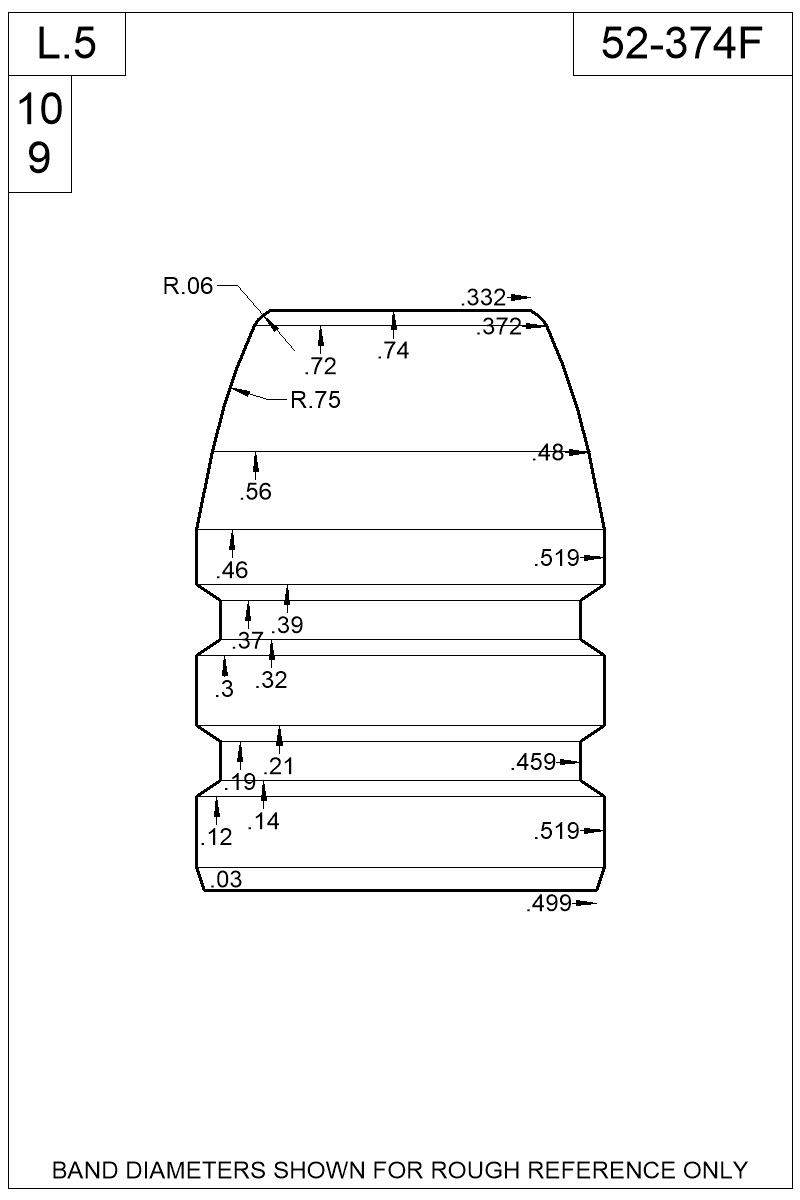 Dimensioned view of bullet 52-374F