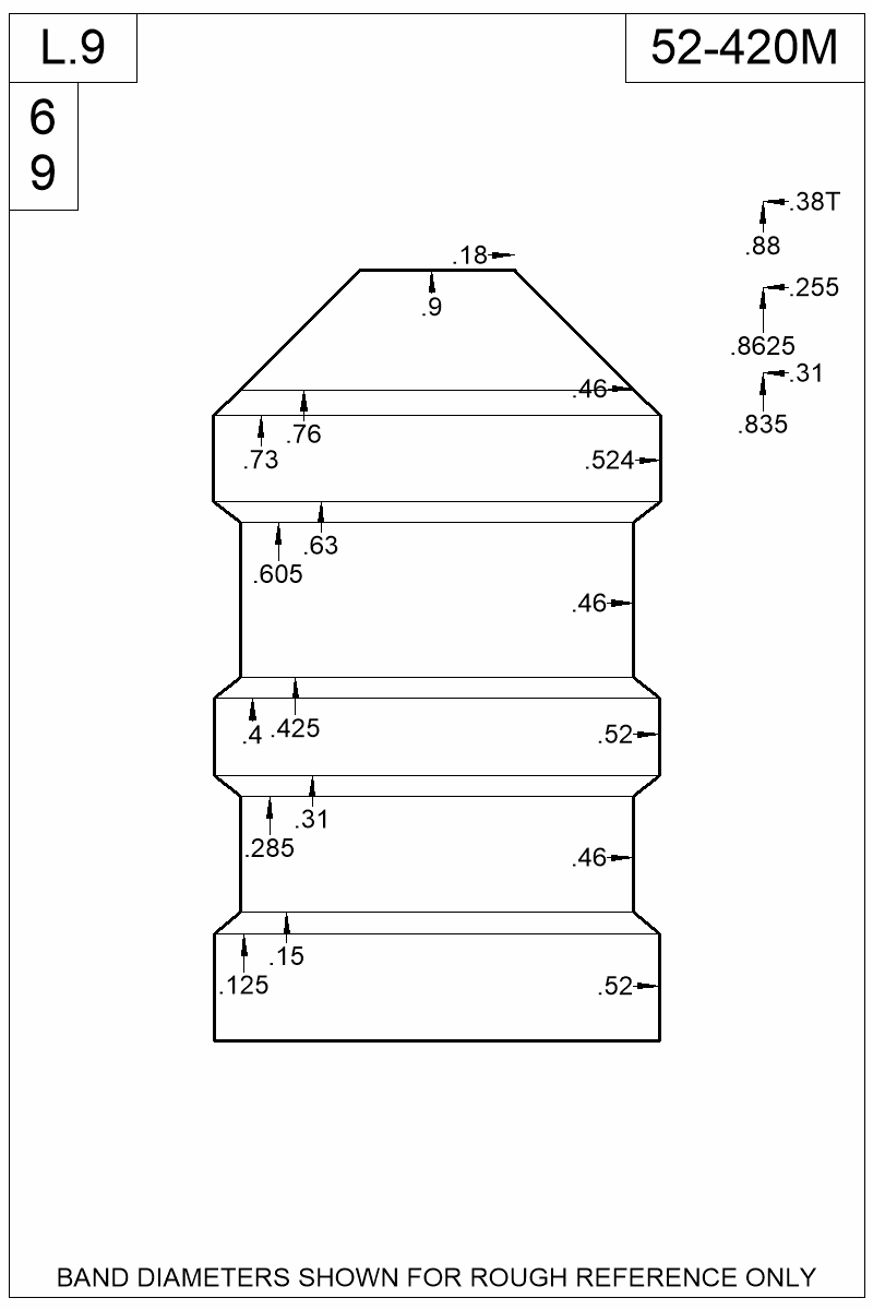 Dimensioned view of bullet 52-420M