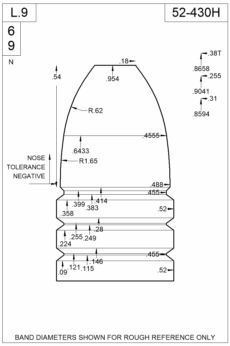 Dimensioned view of bullet 52-430H