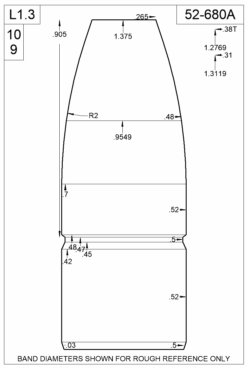 Dimensioned view of bullet 52-680A