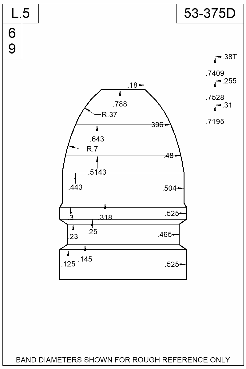 Dimensioned view of bullet 53-375D