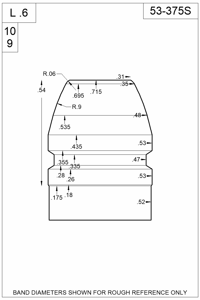 Dimensioned view of bullet 53-375S