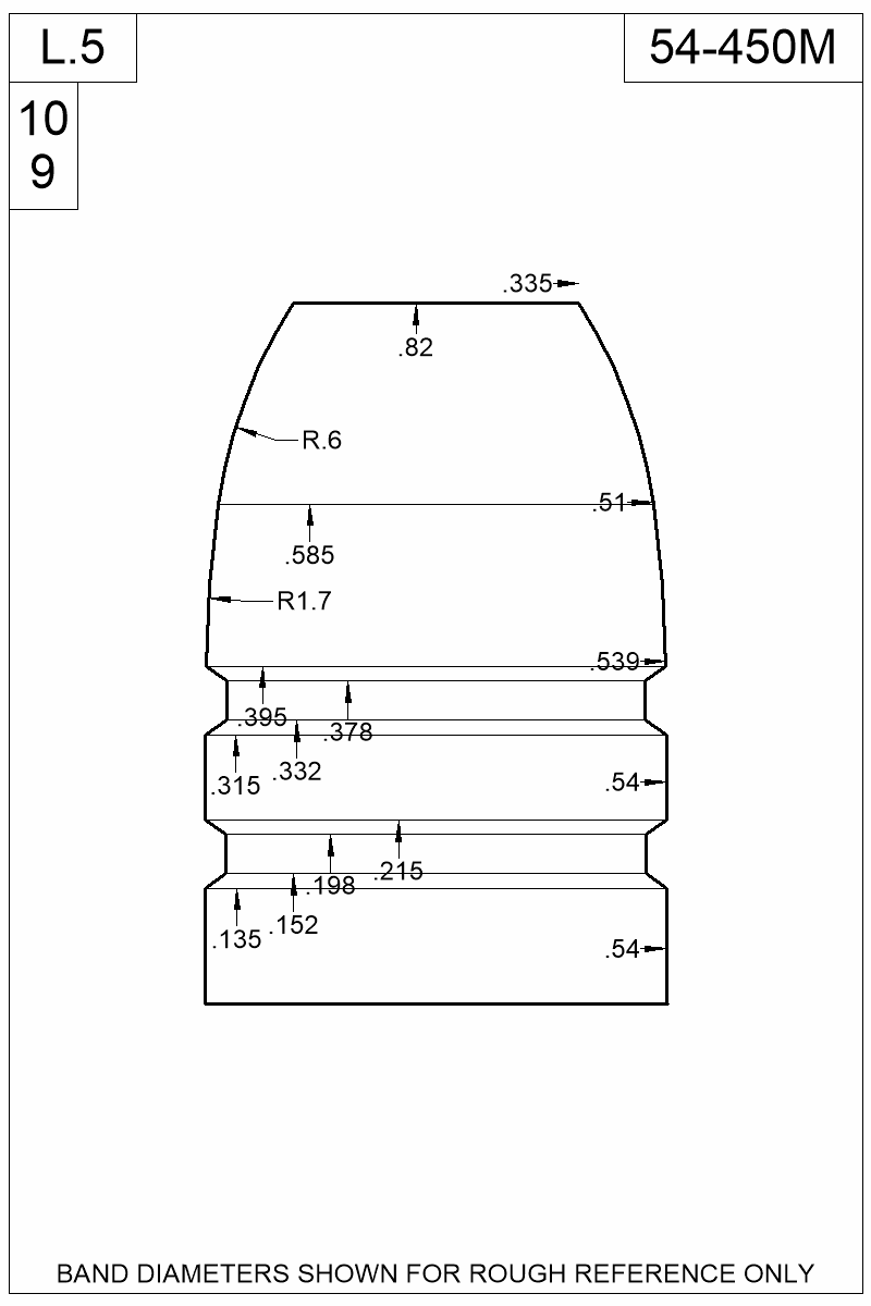 Dimensioned view of bullet 54-450M